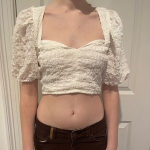 White blouse with puff sleeves. Brand: Lulus. Size: small